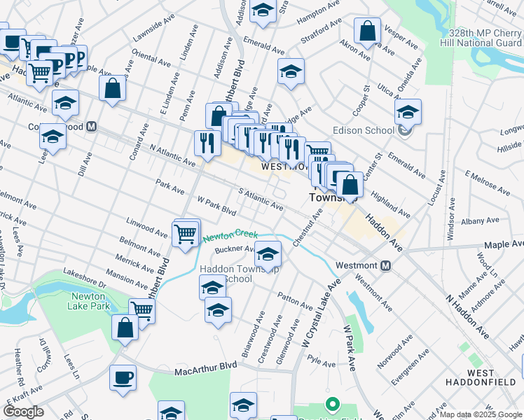 map of restaurants, bars, coffee shops, grocery stores, and more near 112 West Albertson Avenue in Haddon Township