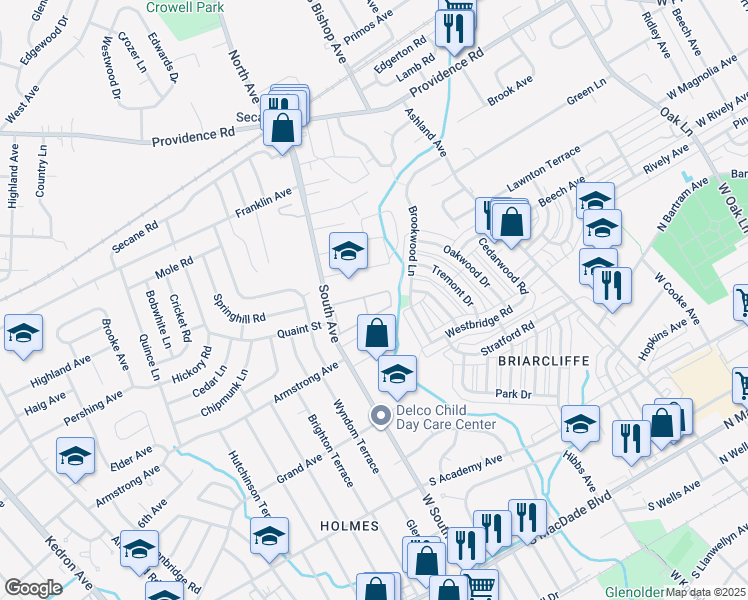 map of restaurants, bars, coffee shops, grocery stores, and more near 816 South Avenue in Delaware County