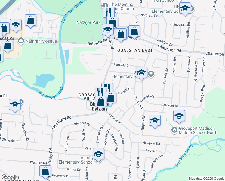 map of restaurants, bars, coffee shops, grocery stores, and more near 3309 Faycrest Road in Columbus