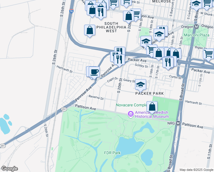 map of restaurants, bars, coffee shops, grocery stores, and more near 3407 Tuscany Drive in Philadelphia