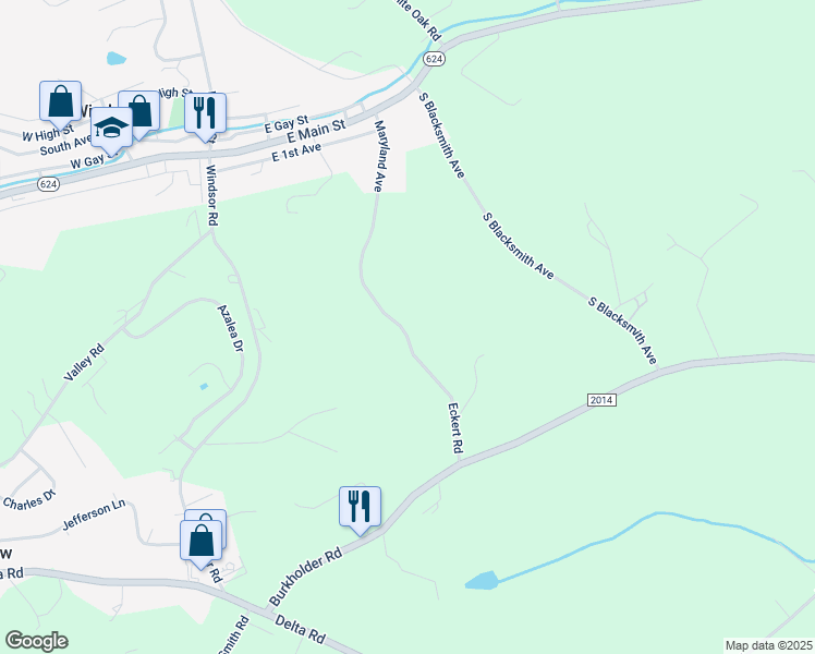 map of restaurants, bars, coffee shops, grocery stores, and more near 150 Eckert Road in Windsor