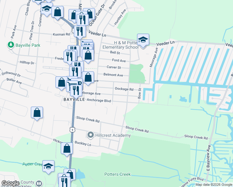 map of restaurants, bars, coffee shops, grocery stores, and more near 113 Stern Street in Ocean County