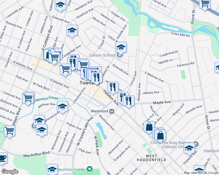 map of restaurants, bars, coffee shops, grocery stores, and more near 225 Haddon Avenue in Haddon Township