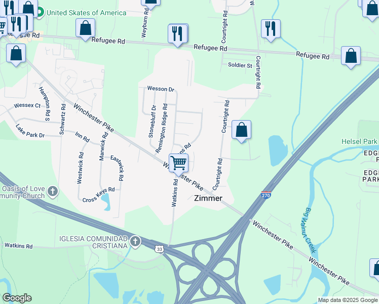 map of restaurants, bars, coffee shops, grocery stores, and more near 3063 Noelle Court in Columbus