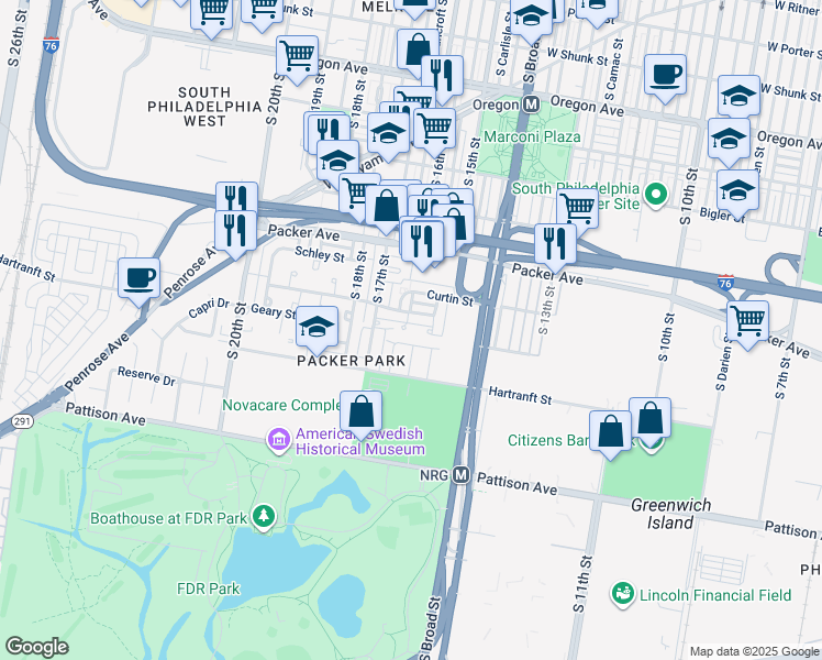 map of restaurants, bars, coffee shops, grocery stores, and more near 3187 Leyte Place in Philadelphia