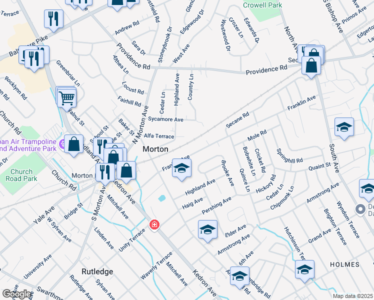 map of restaurants, bars, coffee shops, grocery stores, and more near 503 Highland Avenue in Morton