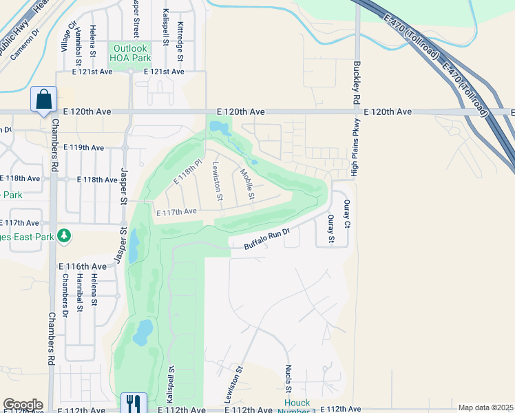 map of restaurants, bars, coffee shops, grocery stores, and more near 16406 East 117th Court in Commerce City