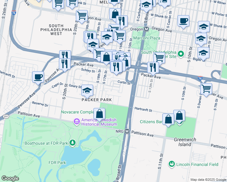 map of restaurants, bars, coffee shops, grocery stores, and more near 3187 Leyte Place in Philadelphia