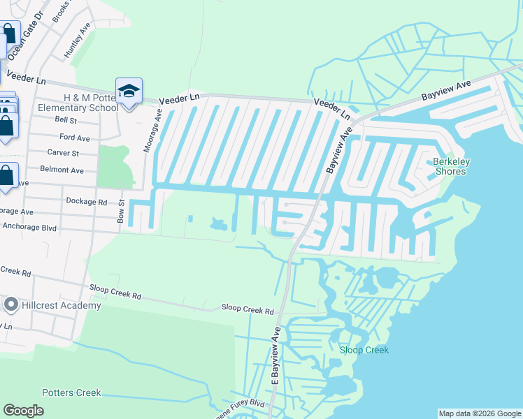 map of restaurants, bars, coffee shops, grocery stores, and more near 20 Osprey Lane in Ocean County