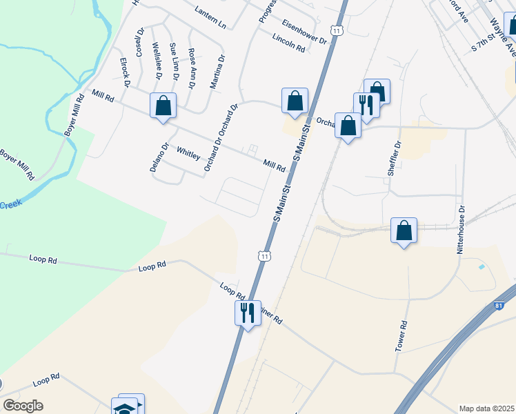map of restaurants, bars, coffee shops, grocery stores, and more near 8 Kelhigh Drive in Chambersburg