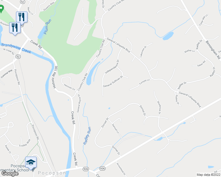 map of restaurants, bars, coffee shops, grocery stores, and more near 1118 Independence Drive in West Chester