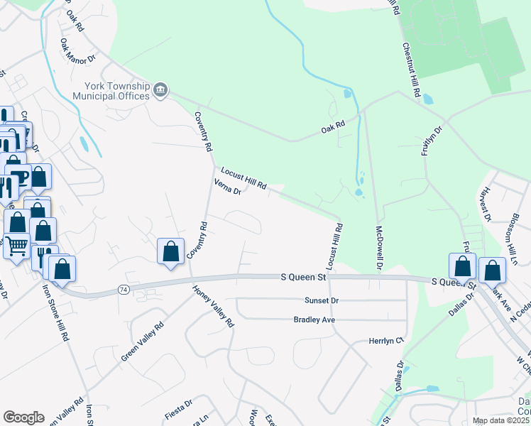 map of restaurants, bars, coffee shops, grocery stores, and more near 47 Belmar Drive in Dallastown