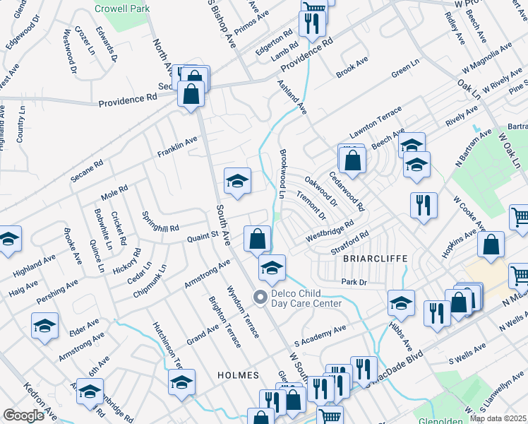 map of restaurants, bars, coffee shops, grocery stores, and more near 824 South Avenue in Delaware County