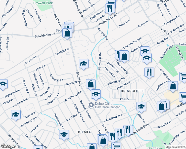map of restaurants, bars, coffee shops, grocery stores, and more near 824 South Avenue in Delaware County