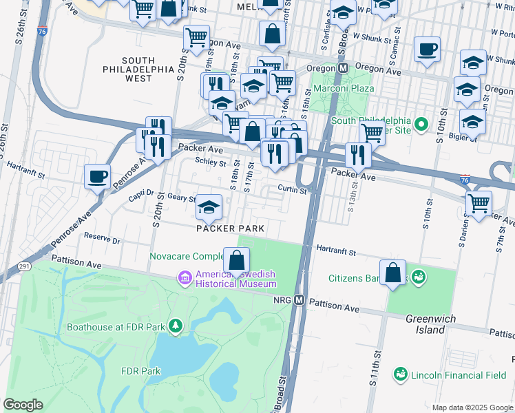 map of restaurants, bars, coffee shops, grocery stores, and more near 3188 Leyte Pl in Philadelphia