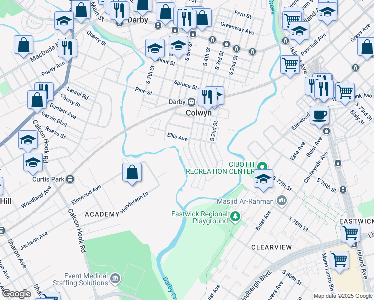 map of restaurants, bars, coffee shops, grocery stores, and more near 518 South 4th Street in Darby