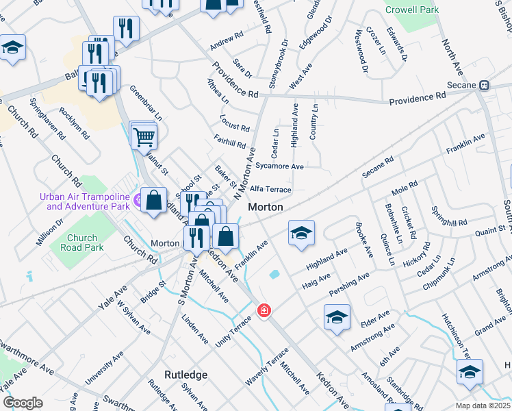 map of restaurants, bars, coffee shops, grocery stores, and more near in Morton