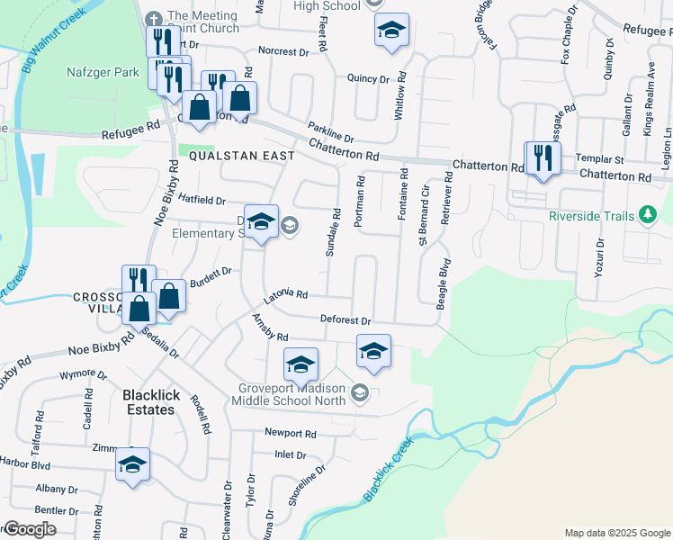 map of restaurants, bars, coffee shops, grocery stores, and more near 3264 Sundale Road in Columbus