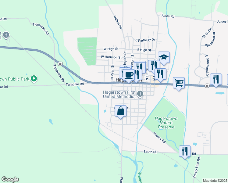 map of restaurants, bars, coffee shops, grocery stores, and more near 97 South Pearl Street in Hagerstown