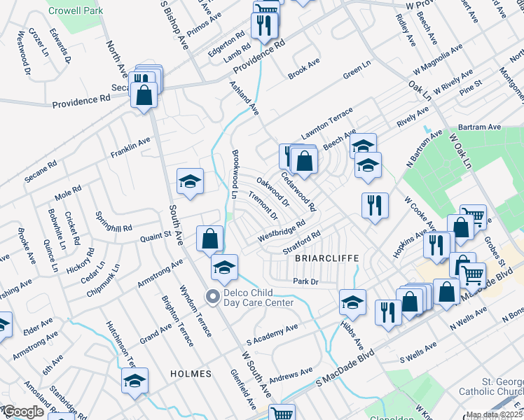 map of restaurants, bars, coffee shops, grocery stores, and more near 1068 Tremont Drive in Glenolden