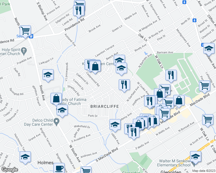 map of restaurants, bars, coffee shops, grocery stores, and more near 5 Alicia Court in Glenolden