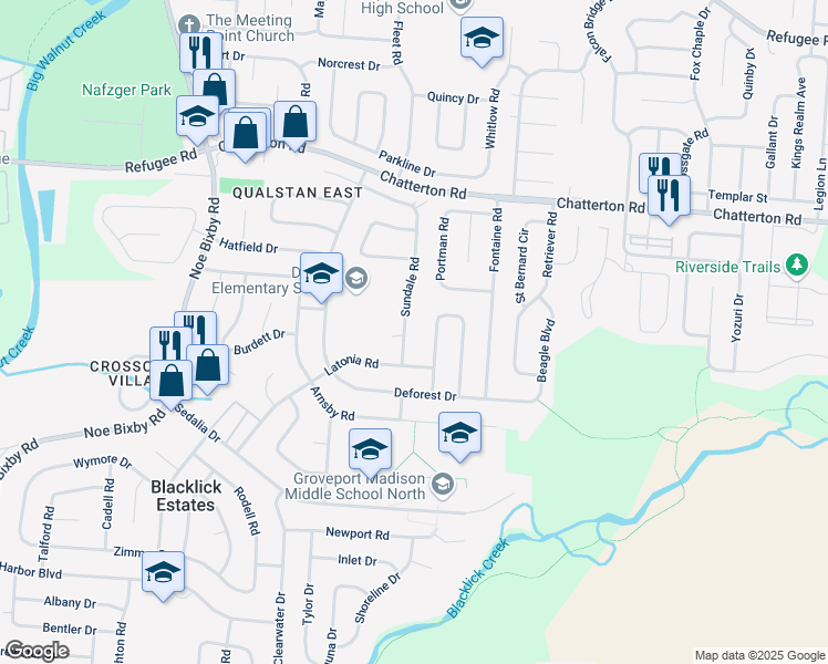 map of restaurants, bars, coffee shops, grocery stores, and more near 3264 Sundale Road in Columbus