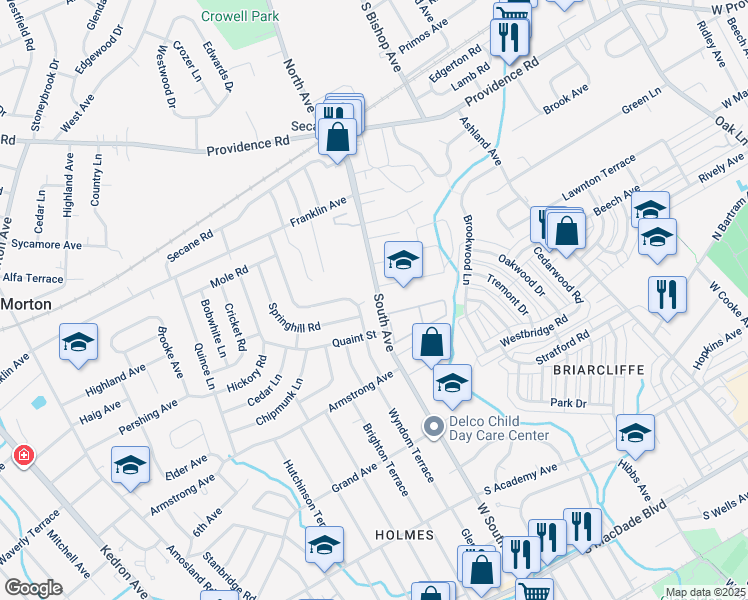map of restaurants, bars, coffee shops, grocery stores, and more near 823 South Avenue in Secane