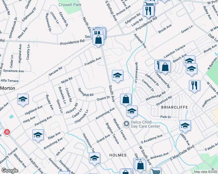 map of restaurants, bars, coffee shops, grocery stores, and more near 823 South Avenue in Secane