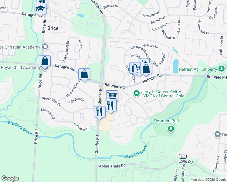 map of restaurants, bars, coffee shops, grocery stores, and more near 3530 Ashton Cross in Canal Winchester