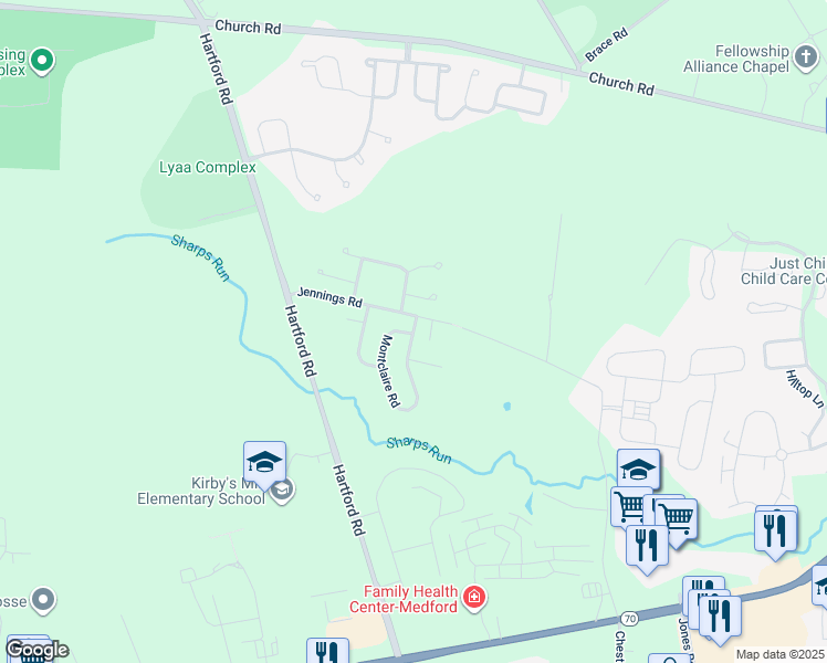 map of restaurants, bars, coffee shops, grocery stores, and more near 3 Montclaire Road in Medford