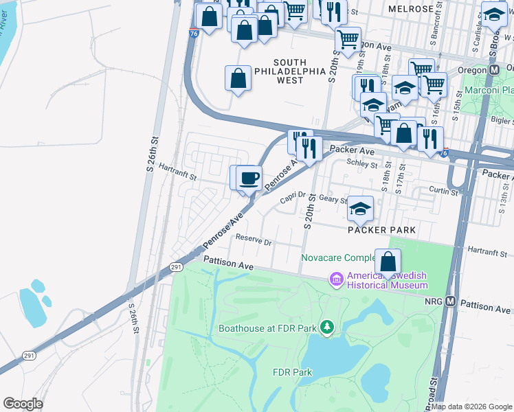 map of restaurants, bars, coffee shops, grocery stores, and more near in Philadelphia