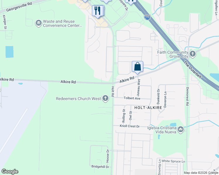 map of restaurants, bars, coffee shops, grocery stores, and more near 2032 Westbrook Village Drive in Columbus
