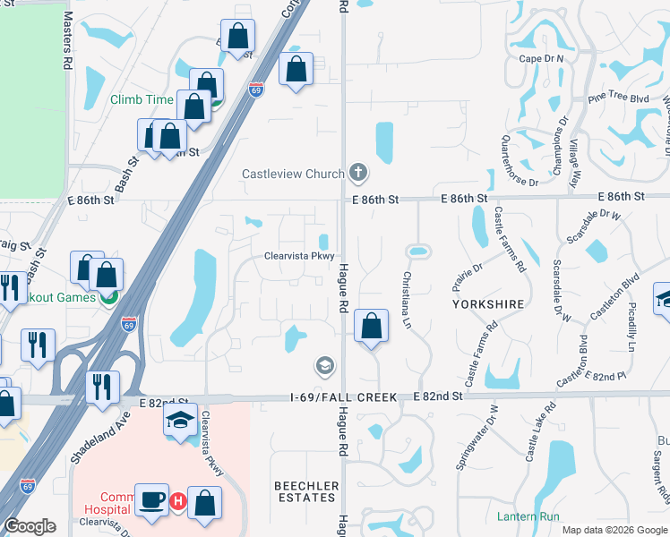 map of restaurants, bars, coffee shops, grocery stores, and more near 8470 Lynhaven Place in Indianapolis