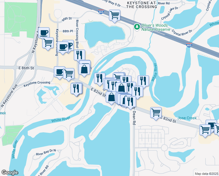 map of restaurants, bars, coffee shops, grocery stores, and more near 3742 East 82nd Street in Indianapolis