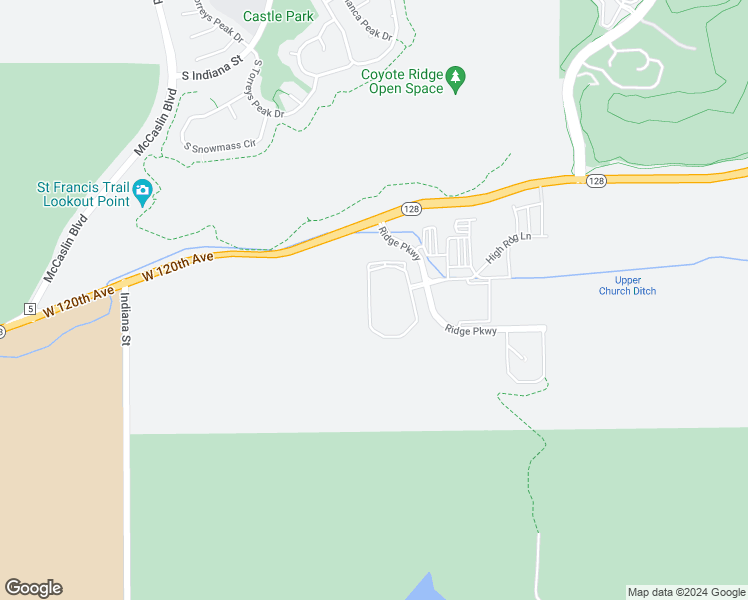 map of restaurants, bars, coffee shops, grocery stores, and more near 11839 Ridge Parkway in Broomfield