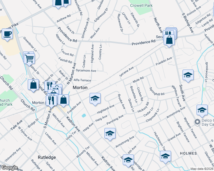 map of restaurants, bars, coffee shops, grocery stores, and more near 2199 Franklin Avenue in Morton