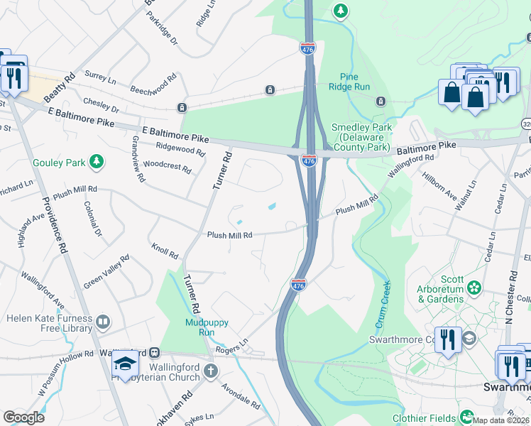 map of restaurants, bars, coffee shops, grocery stores, and more near 332 Crestview Circle in Media