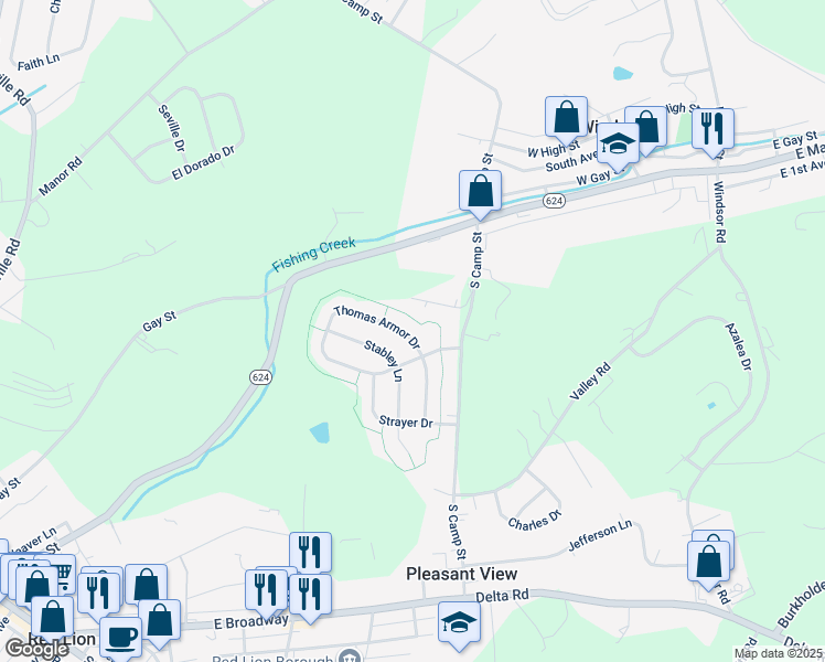 map of restaurants, bars, coffee shops, grocery stores, and more near 705 Thomas Armor Drive in Windsor