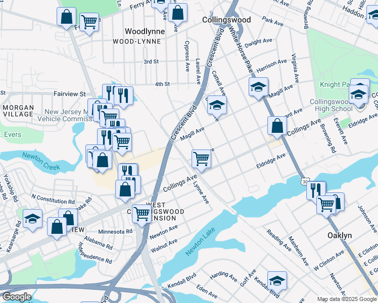 map of restaurants, bars, coffee shops, grocery stores, and more near 424 Sloan Ave in Collingswood