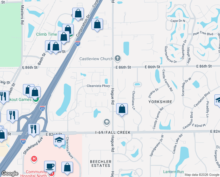 map of restaurants, bars, coffee shops, grocery stores, and more near 8470 Lynhaven Place in Indianapolis