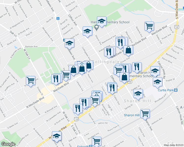 map of restaurants, bars, coffee shops, grocery stores, and more near 910 Macdade Boulevard in Collingdale