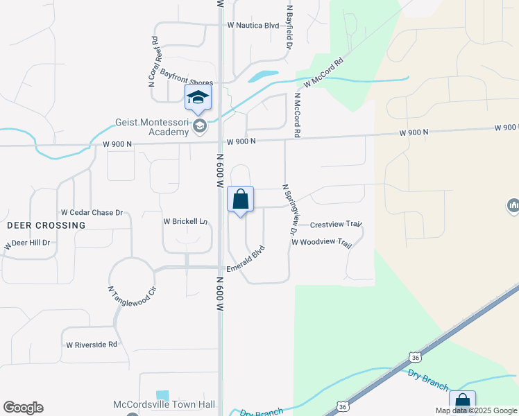 map of restaurants, bars, coffee shops, grocery stores, and more near 5860 Glenview Drive in McCordsville