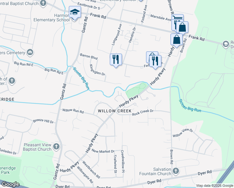 map of restaurants, bars, coffee shops, grocery stores, and more near 1842 Stoneview Court in Grove City