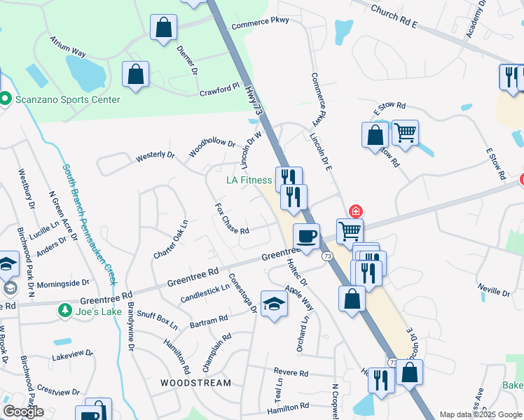 map of restaurants, bars, coffee shops, grocery stores, and more near in Evesham