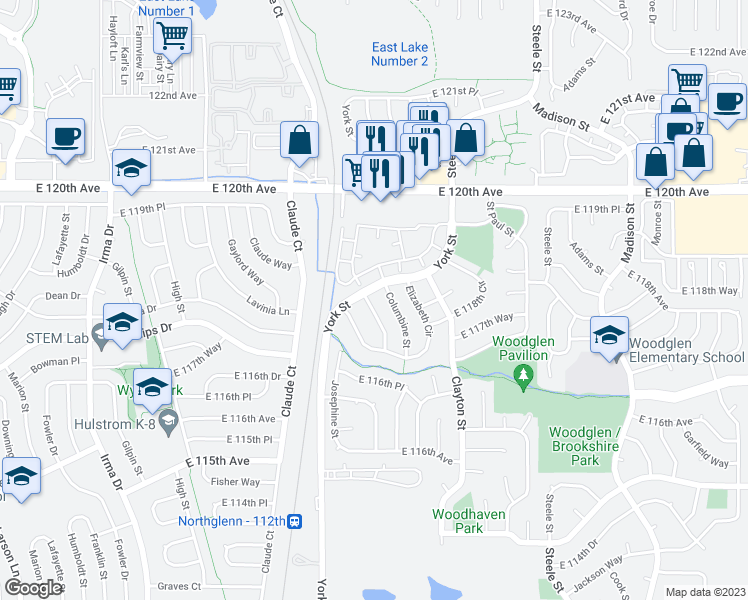map of restaurants, bars, coffee shops, grocery stores, and more near 11846 Josephine Street in Thornton