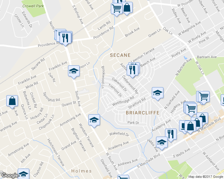 map of restaurants, bars, coffee shops, grocery stores, and more near 1102 Tremont Drive in Glenolden