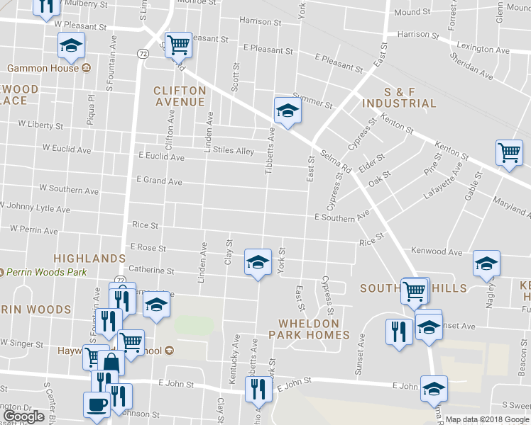 map of restaurants, bars, coffee shops, grocery stores, and more near 600 East Southern Avenue in Springfield