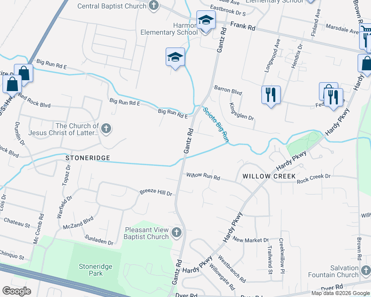 map of restaurants, bars, coffee shops, grocery stores, and more near 2175 Gantz Road in Grove City