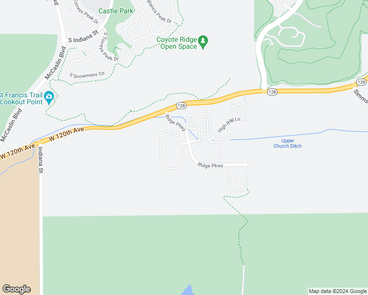map of restaurants, bars, coffee shops, grocery stores, and more near 11817 Ridge Parkway in Broomfield