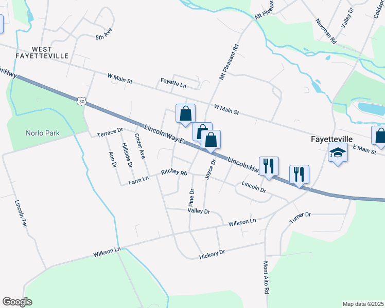 map of restaurants, bars, coffee shops, grocery stores, and more near 103 Ritchey Road in Fayetteville